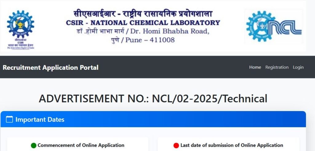 CSIR NCL Technical Assistants and Technician Online Form 2025