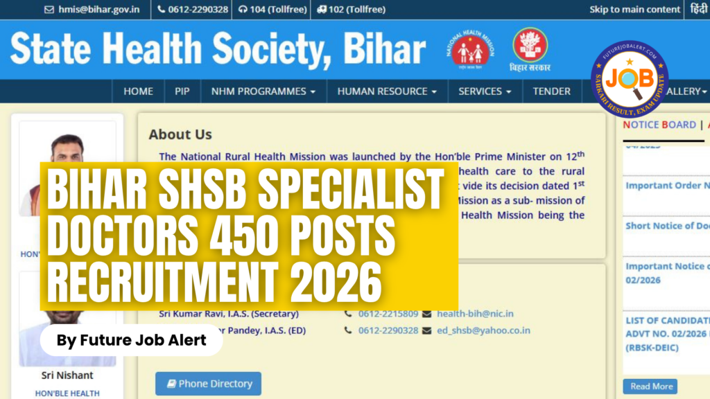 Bihar SHSB Specialist Doctors 2026